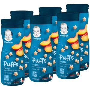Home (6 Canisters) Gerber Puffs Peach, 1.48 oz. Puffs pink